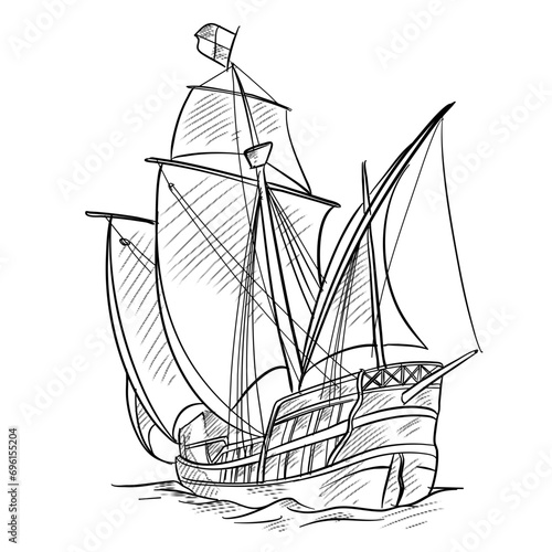 caravel handdrawn illustration