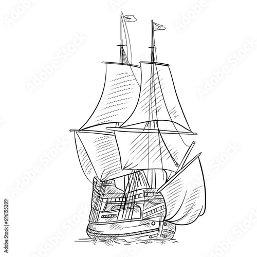 caravel handdrawn illustration