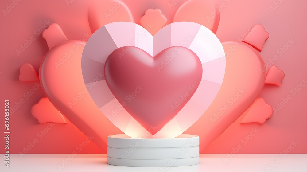 Glowing Heart on Pedestal with Bokeh Hearts Background