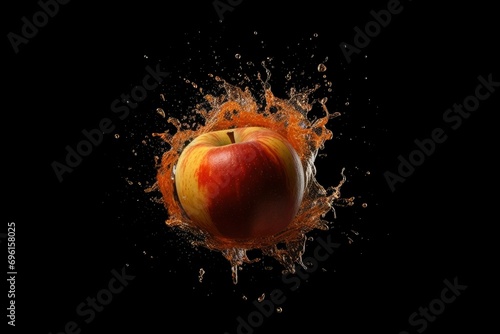 Apple and water splash. Falling of red apples with water splash isolated on black background