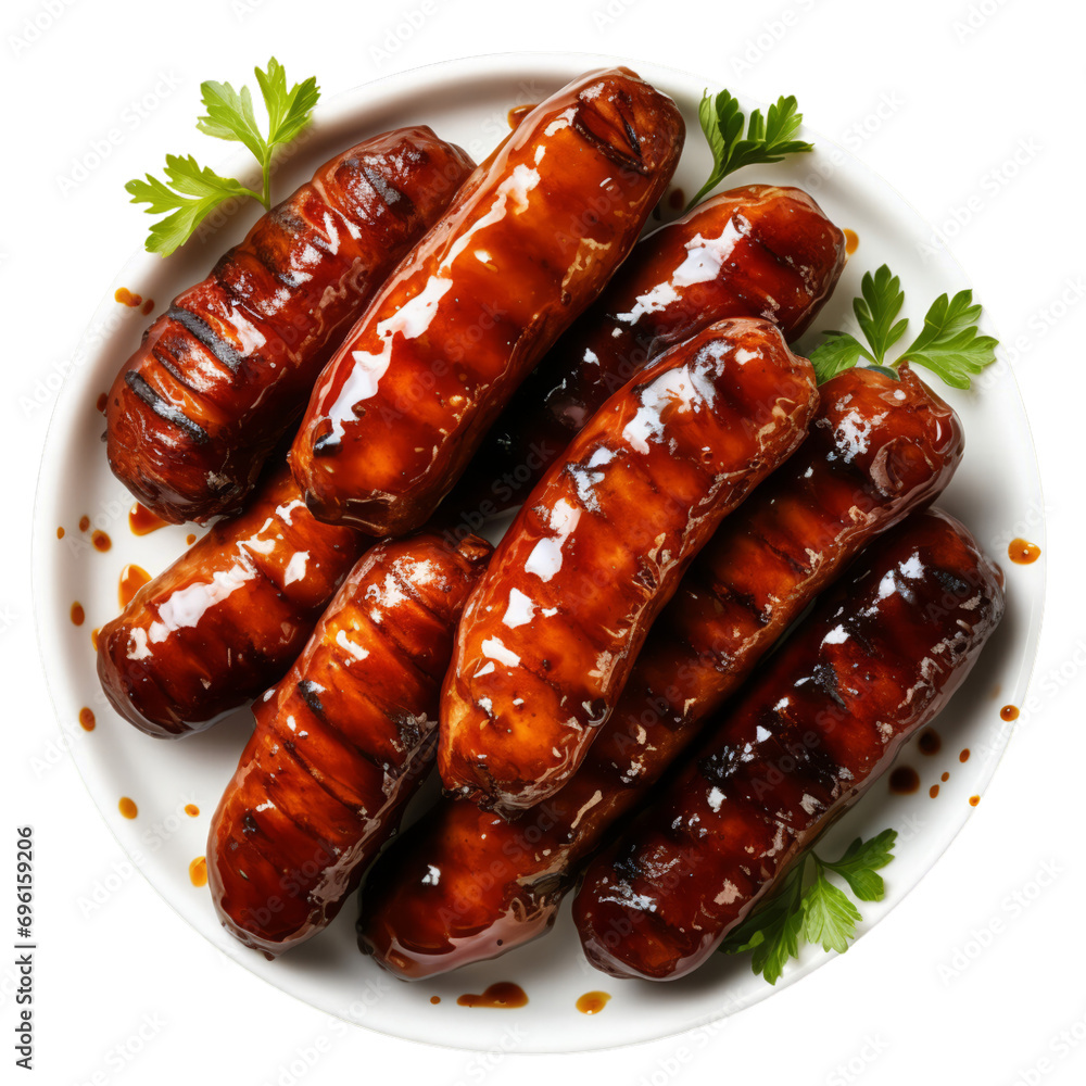Grilled Sausages Isolated On Transparent Background - obrazy, fototapety, plakaty 
