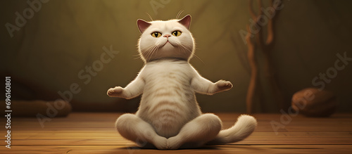 Adorable scene of a cat gracefully attempting a yoga pose. Generative AI