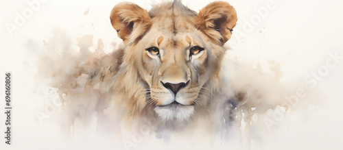 A delicate watercolor rendering of a lioness. generative AI