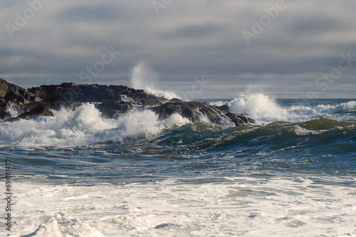 waves crashing on rocks