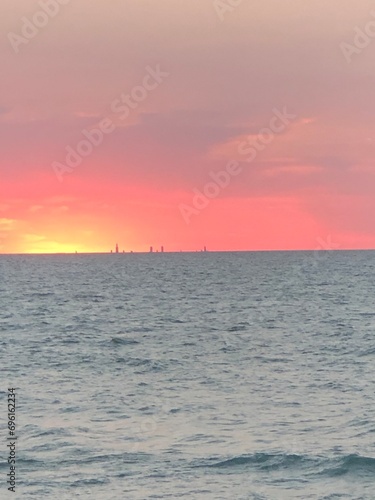 sunset chicago skyline in distance