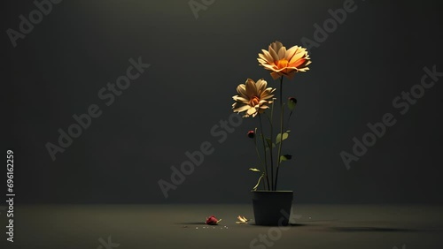 A flower wilting and dying in a dark and isolated corner, serving as a metaphor for the decline in mental and emotional wellbeing that can occur when Psychology art concept photo