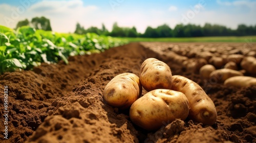 potato harvest  large ripe potato fruit has just been harvested by potato farmers