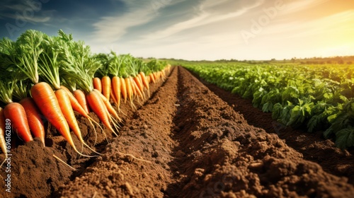 carrot harvest yields an abundance of large, ripe carrots, freshly harvested by dedicated carrot farmers. photo