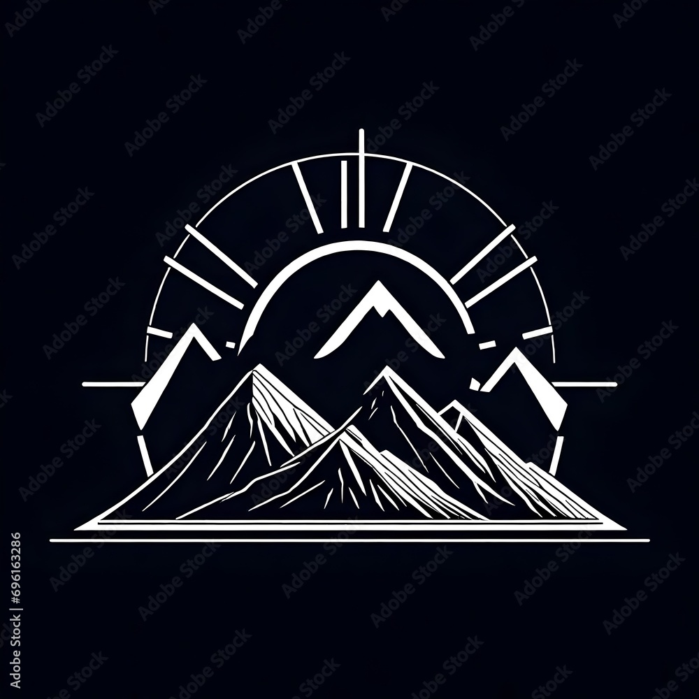 Geometric very simple mountain landscape logo Monoline art . Vector style art with Sharp lines. 