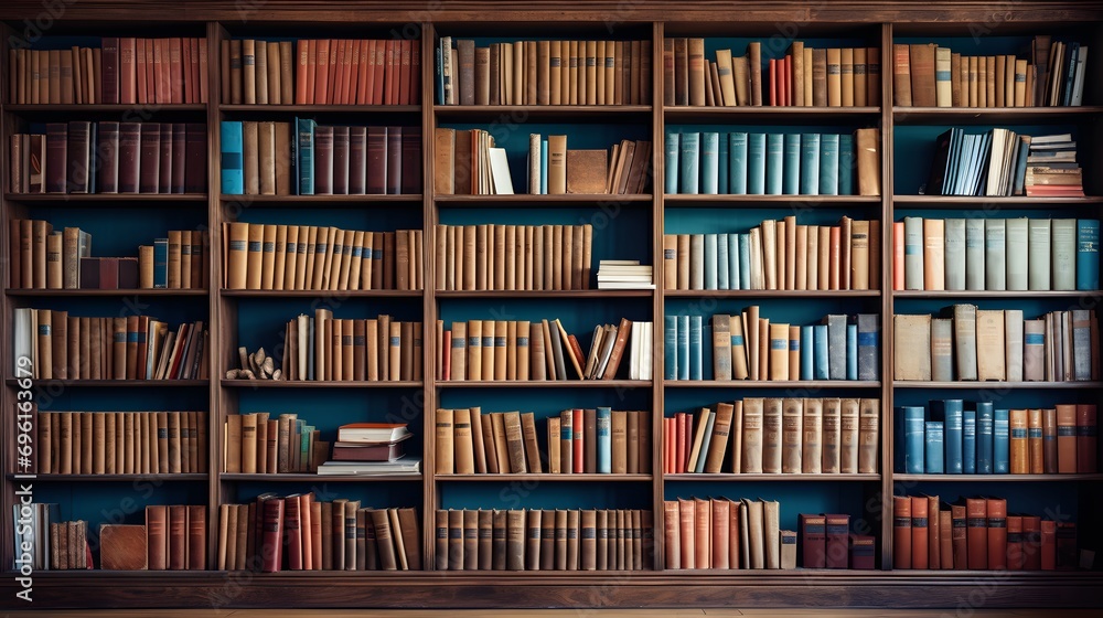 Photo of library bookshelves copy space image