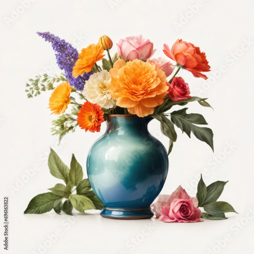 beautiful vase of flower on white background