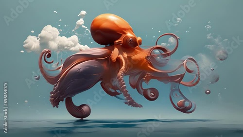 An octopus releasing a cloud of ink to confuse and deter predators. minimal 2d animation Psychology art concept photo