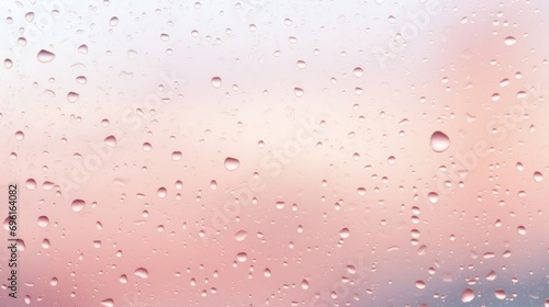 Pastel peach color raindrops on a window, beige abstract background
