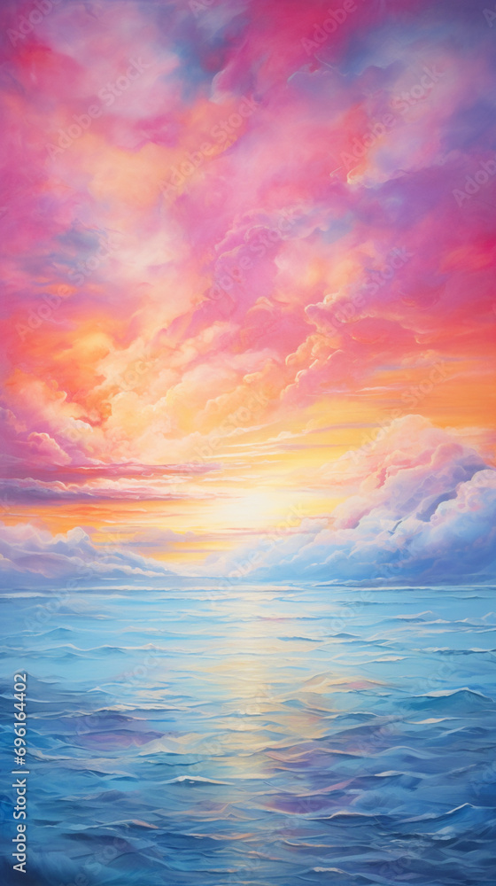 油絵スタイルの抽象的な空と海の風景画