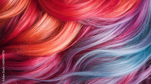 Multicolored Close-Up Hair Strands. Generative AI