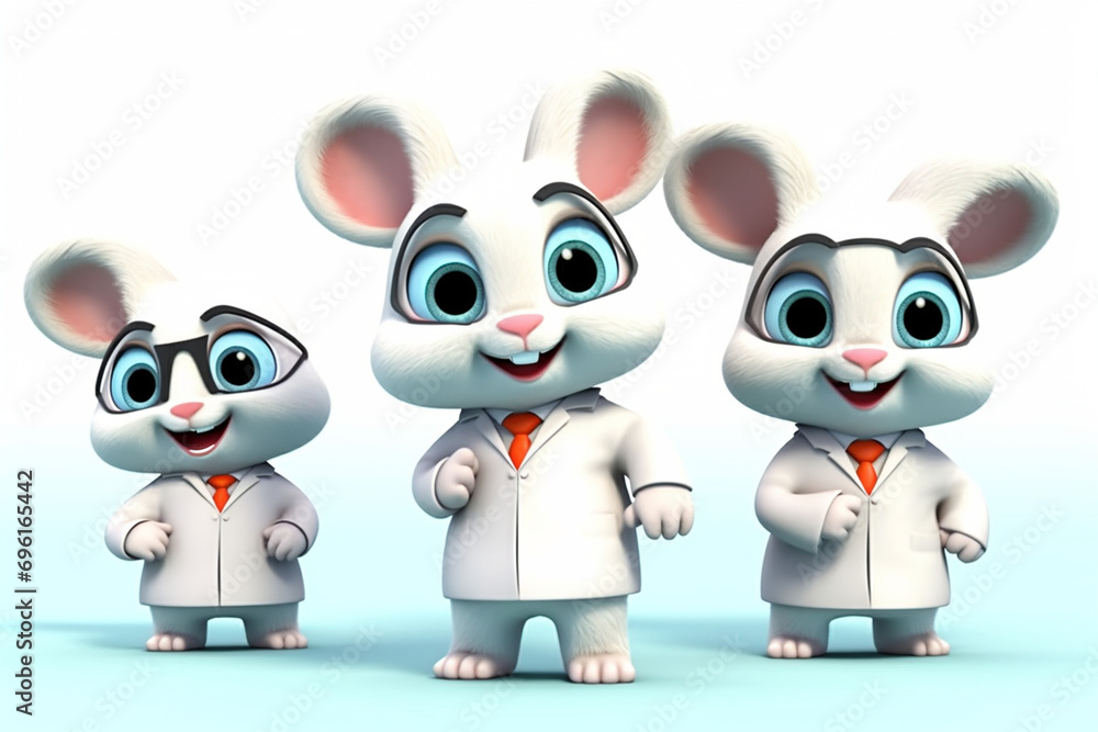 3D cartoon character of a rabbit wearing a cute doctor uniform