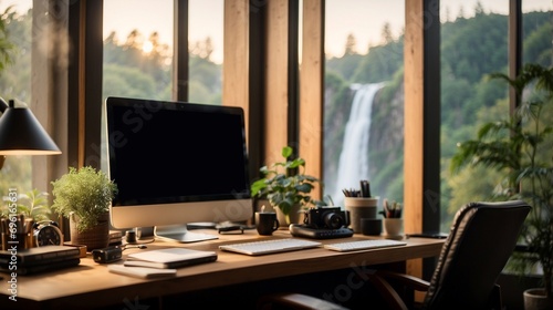 Home office with Waterfall view 