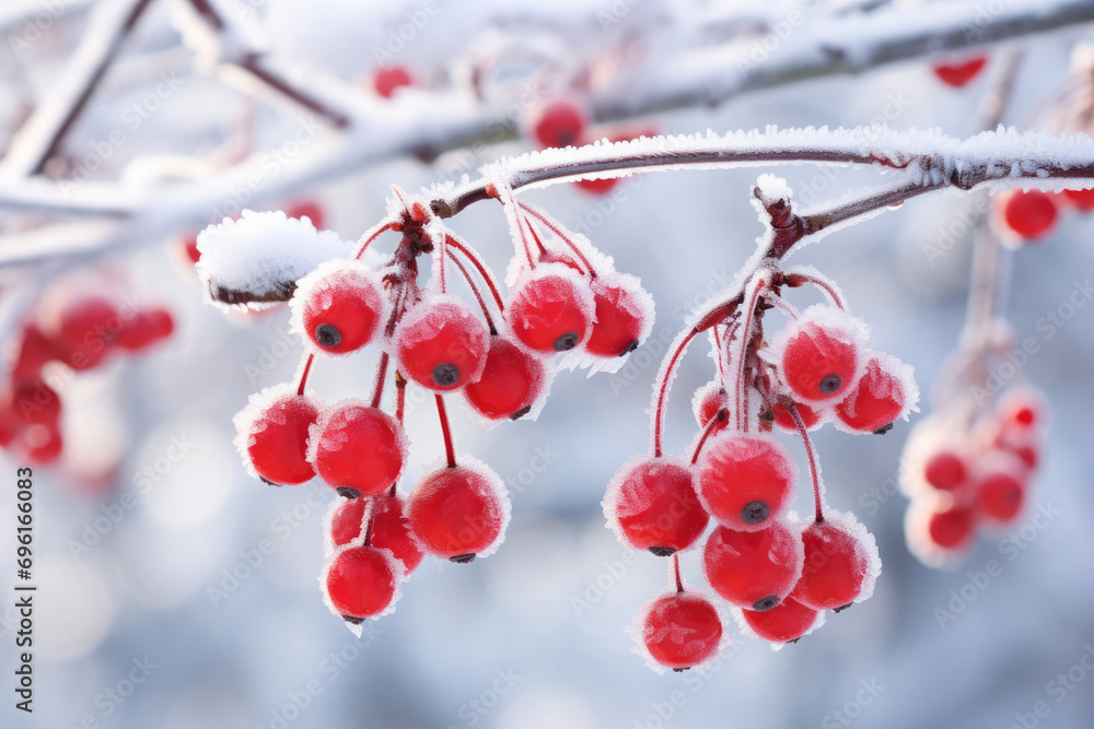 Christmas berries against a frosty background