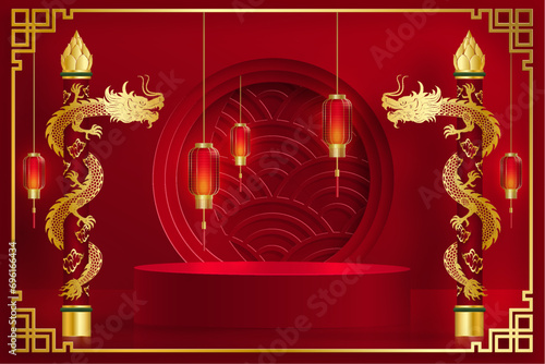 3d Podium round stage Chinese style, for Chinese new year and festivals or mid autumn festival