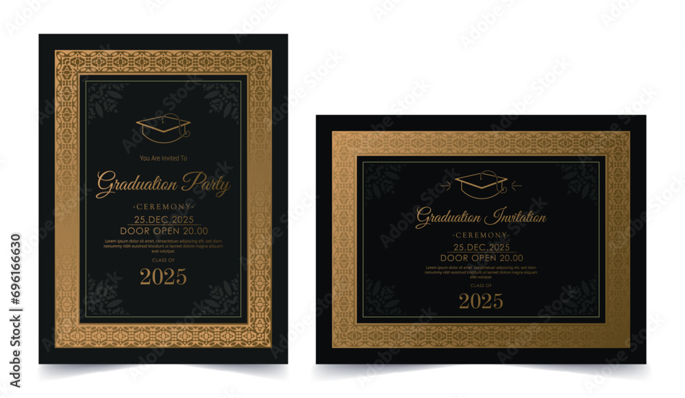 Fototapeta premium Luxury dark graduation invitation template with ornament border