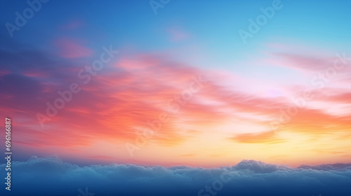 Abstract gradient sunrise in the sky with cloud and blue mix orange natural background.