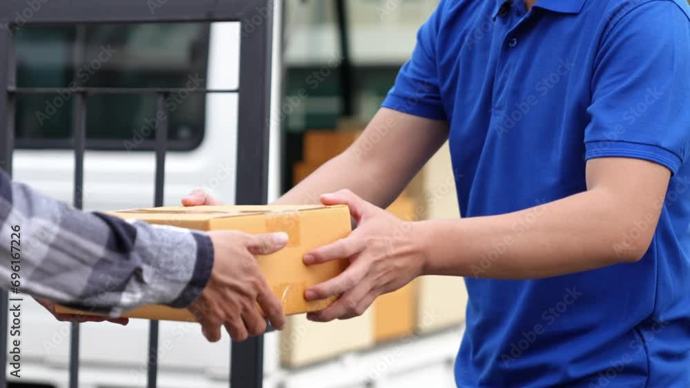 Small business Independent company owners, couriers pack boxes of online orders for delivery. Handing a box to a customer, SME business concept, service. Small business Independent company owners, couriers pack boxes of online orders for delivery. Handing a box to a customer, SME business concept, service.