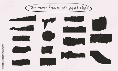Torn paper frames with jagged edges. Ripped cutots for collage, weathered and distressed style. Vector illustration of rough shapes as retro design templates