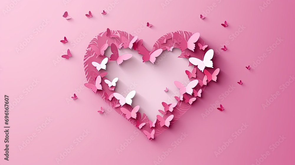 pink heart and star flying on pink background form an abstract pattern for valentine, mothers day greetings and wedding invitation