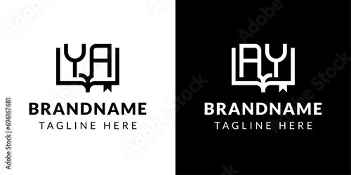 Letter AY and YA Book Logo, suitable for business related to book with AY or YA initials.