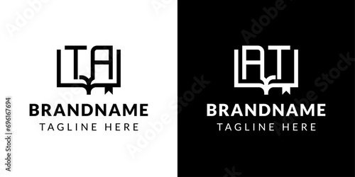 Letter AT and TA Book Logo, suitable for business related to book with AT or TA initials.
