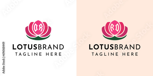 Letter OR and RO Lotus Logo Set, suitable for business related to lotus flowers with OR or RO initials.