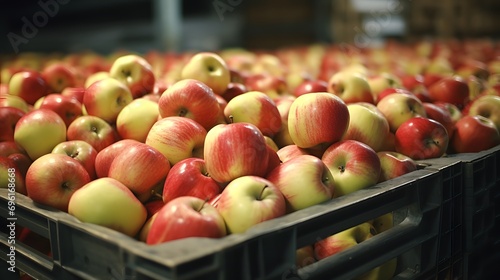 Ready-to-ship apples stored in a cold warehouse. Video footage for advertising apple products.