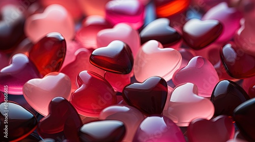 pink and red heart shaped candies in the style of detailed texture background photo