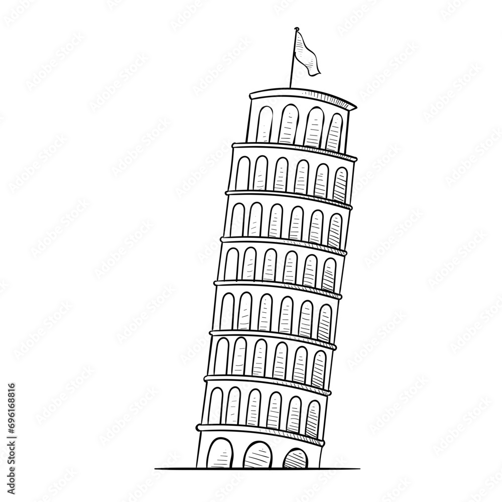 tower of pisa handdrawn illustration