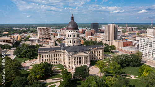 Afternoon view of the historic state capitol building of downtown Topeka, Kansas, USA. photo