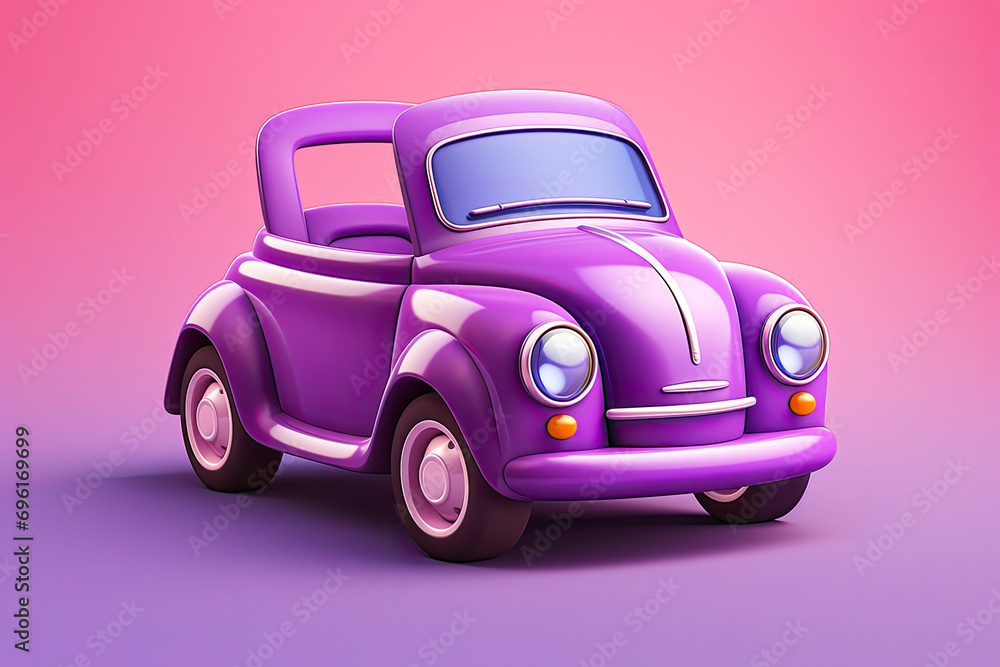 3d cartoon toy car purple color vector design element on the light background