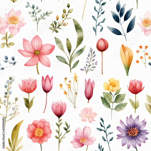 Seamless pattern of Asian flowers  watercolor  Wrapping paper pattern