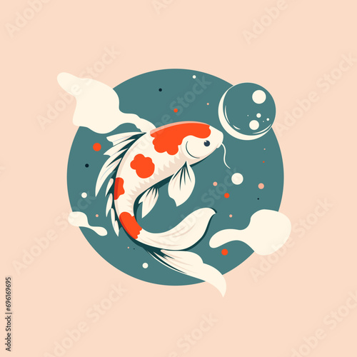 Ryba koi na tle zielonej elipsy. Ilustracja wektorowa karpia japońskiego.