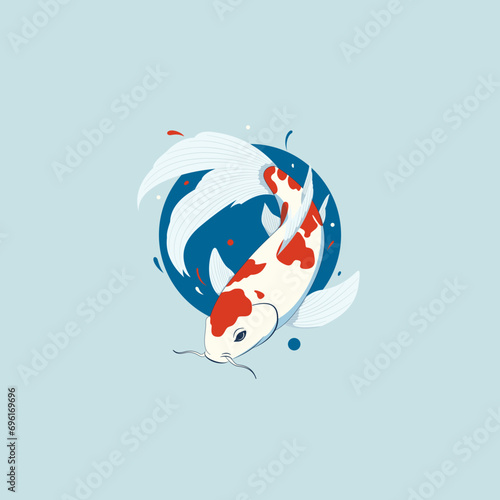 Ryba koi na tle niebieskiej elipsy. Ilustracja wektorowa karpia japońskiego.