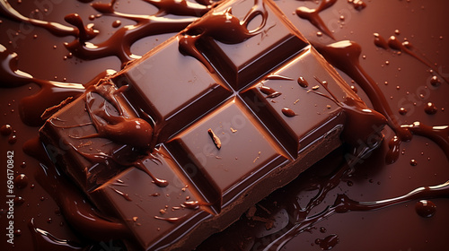 溶けたチョコレートと板チョコレートを上面から見たイメージ素材
