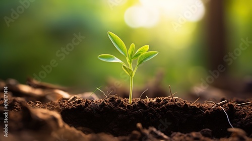 a young plant sprouting on soil, new life born concept, eco green