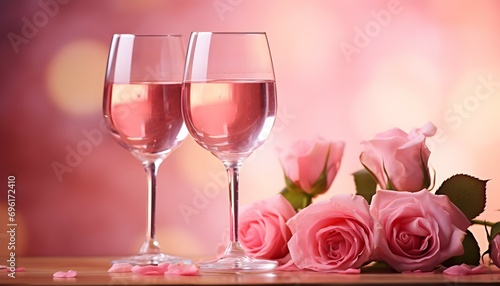 Romantic Table Setting with Pink Roses and Wine Glasses