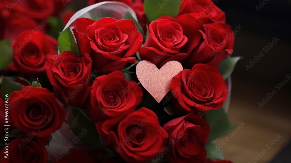 Heart-Shaped Bouquet of Red Roses with Love Card.