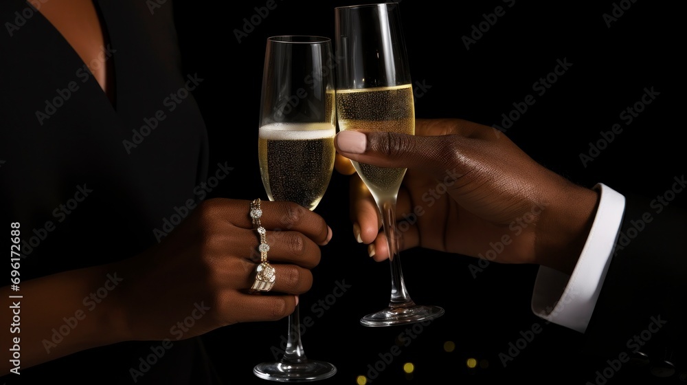 Couple's Toast with Champagne to Celebrate Engagement.