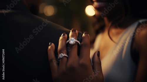 Elegant Diamond Engagement Ring on Woman's Hand.