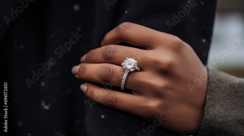 Elegant Diamond Engagement Ring on Woman's Hand.