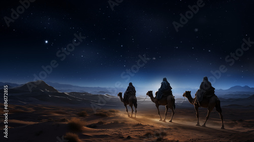 Three Wise Men Following Bethlehem Star Nativity Christmas