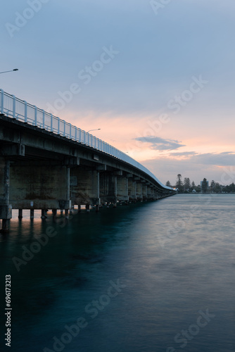 Cloudy sky view over Forster-Tuncurry Bridge  NSW  Australia.