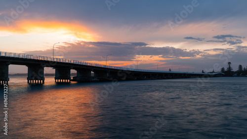 Sunset view of Forster-Tuncurry Bridge, NSW, Australia.