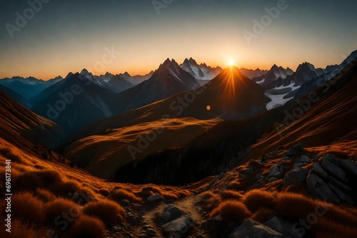 sunset over the mountains generated by AI technology